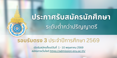 ประกาศรับสมัครนักศึกษา ระดับต่ำกว่าปริญญาตรี รอบที่ 3 รับตรง ประจำปีการศึกษา 2569